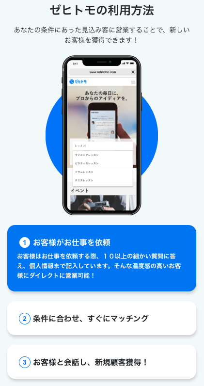 ゼヒトモの使い方「お客様がお仕事を依頼」